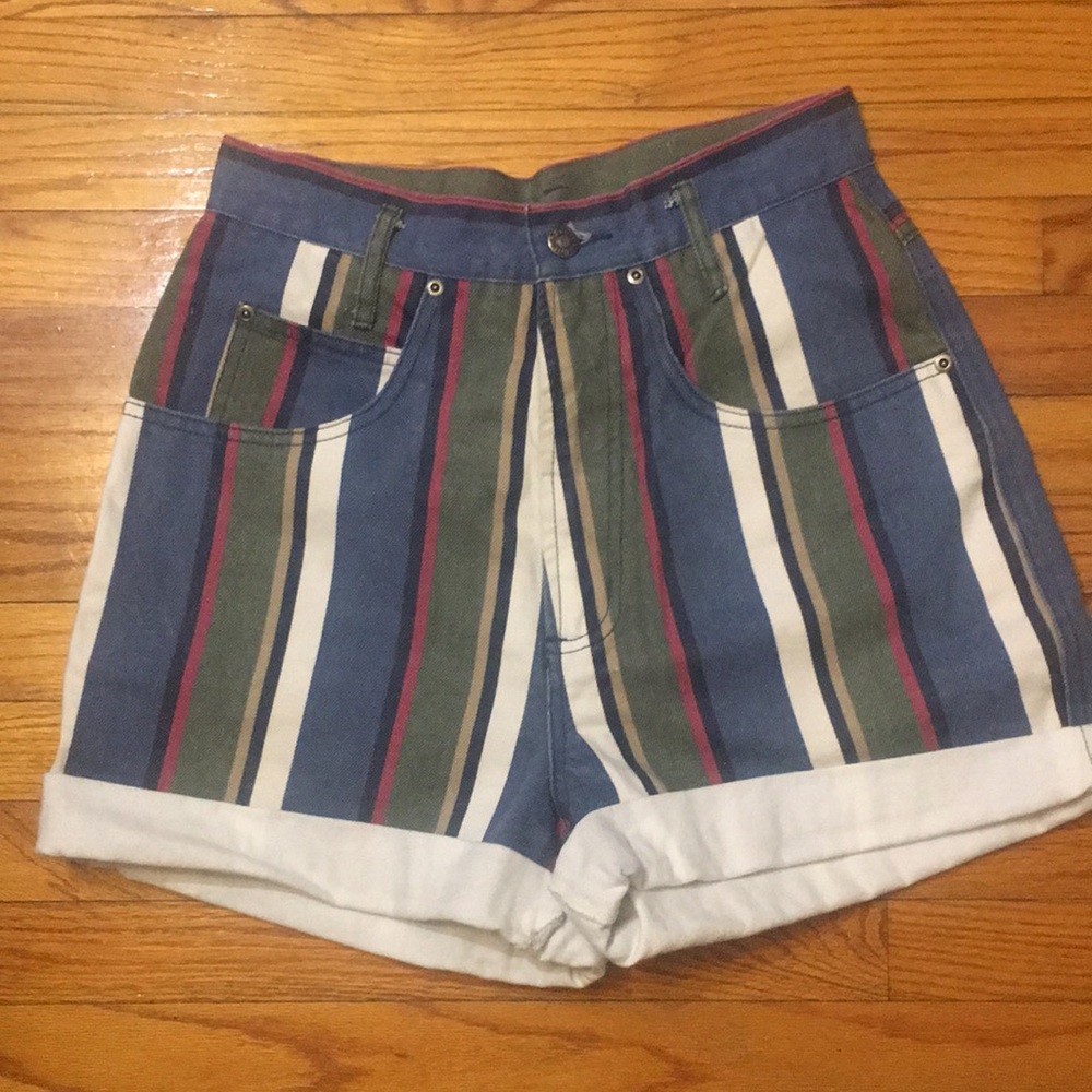 Vintage vertical striped denim shorts